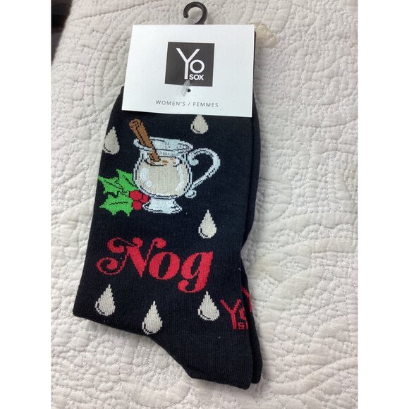 Lot of 7 Yo Sox Womens Festive Eggnog & Holly Socks Size 6-10 Cotton Blend*NWT - Picture 2 of 6
